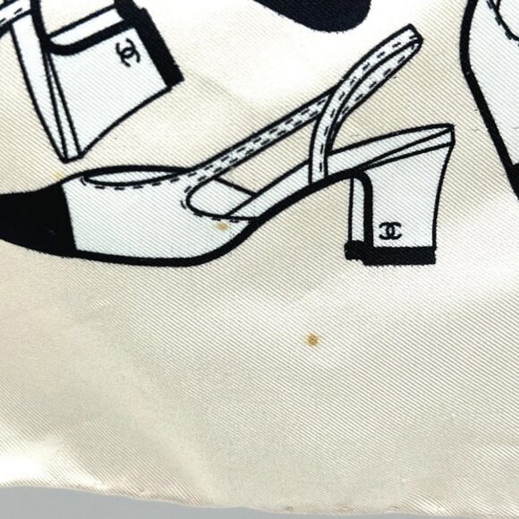 CHANEL Pump motif Apparel Accessories Stole/Shawl Large Scarf silk Beige/Black - Picture 3 of 11